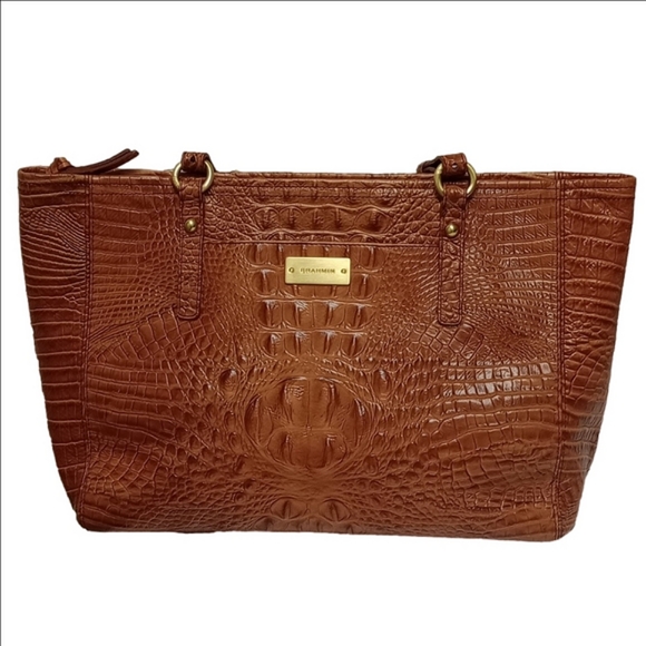 Brahmin Handbags - BRAHMIN MELBOURNE COLLECTION CLASSIC CROC EMBOSSED MEDIUM BROWN LARGE BAG TOTE